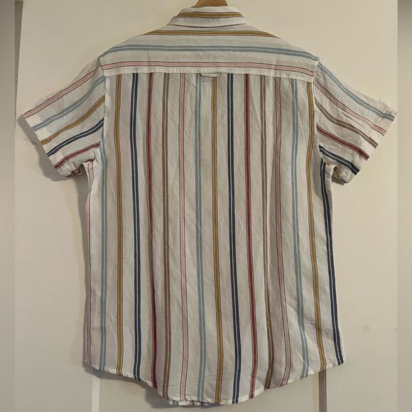 NWT Denim & Flower Men’s Linen Button Down Striped Shirt Size Small - Picture 2 of 3